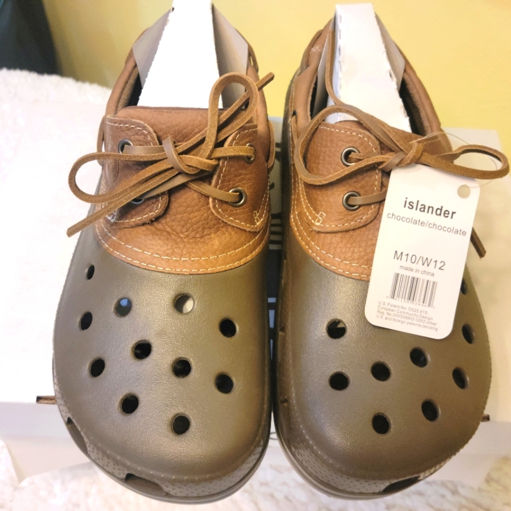 Crocs Mens 10 Pit Crew Sport Islander Lace Up Boat Shoes - Chocolate